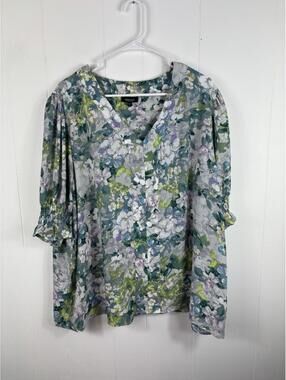 Jones & Co Blouse Women's Size 2X Floral Sheer Fairy Whimsical Romantic Forest